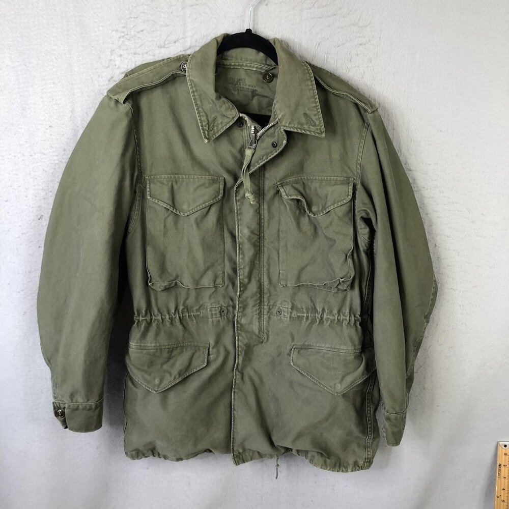 Vintage Field Jacket Mens ST Long Small Green Canvas Military OG Pockets Army